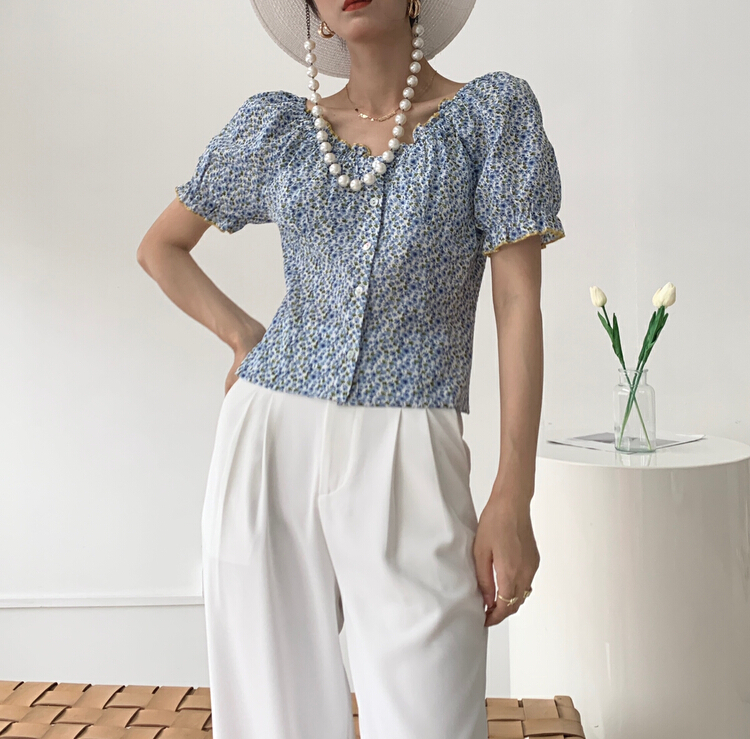 [context sense] slim floral short sleeve T-shirt amnc505\csx