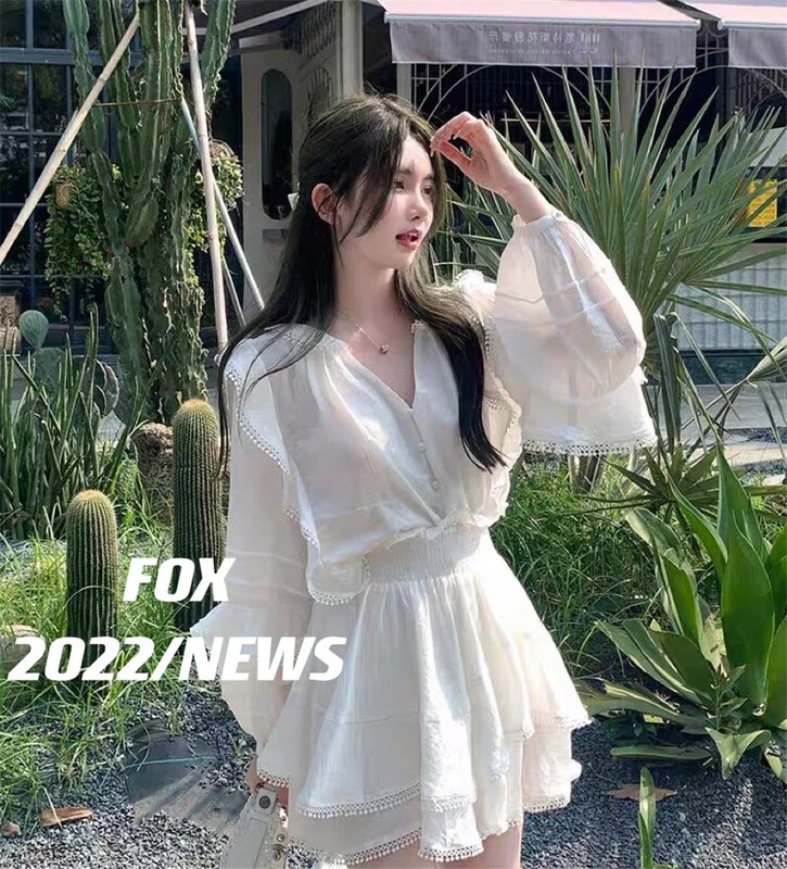[fox] long sleeve button up shirt + high waist slim skirt set 8831\wtt