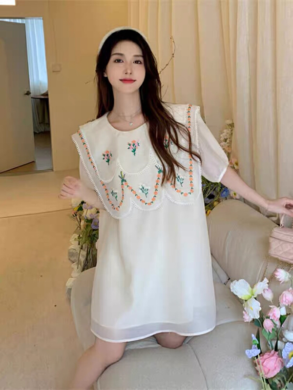 [ou zhengsha] Pullover short sleeve Pleated Dress 18832\jj