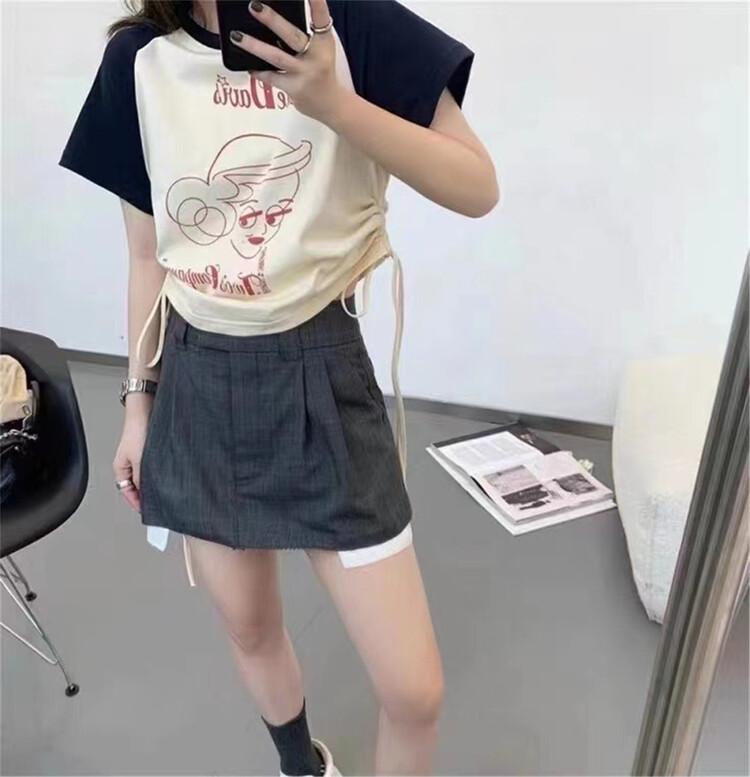 [miss sunflower] casual round neck printed short sleeve T-shirt 80406\ozq