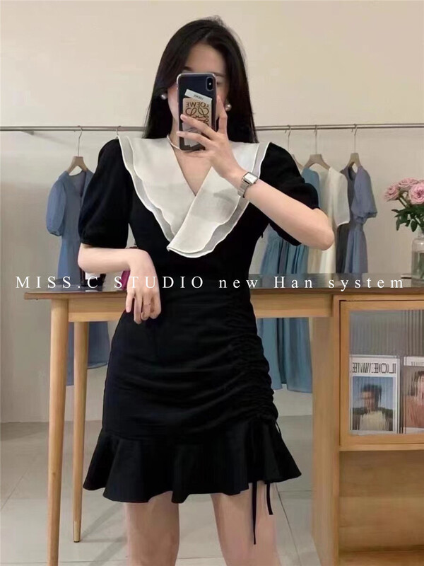 [miss.c studio] fashion color blocking drawstring dress 1563\zxx