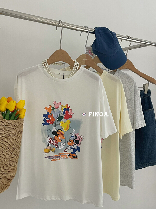 [finoa] round neck printed Casual Short Sleeve T-Shirt special contribution y005