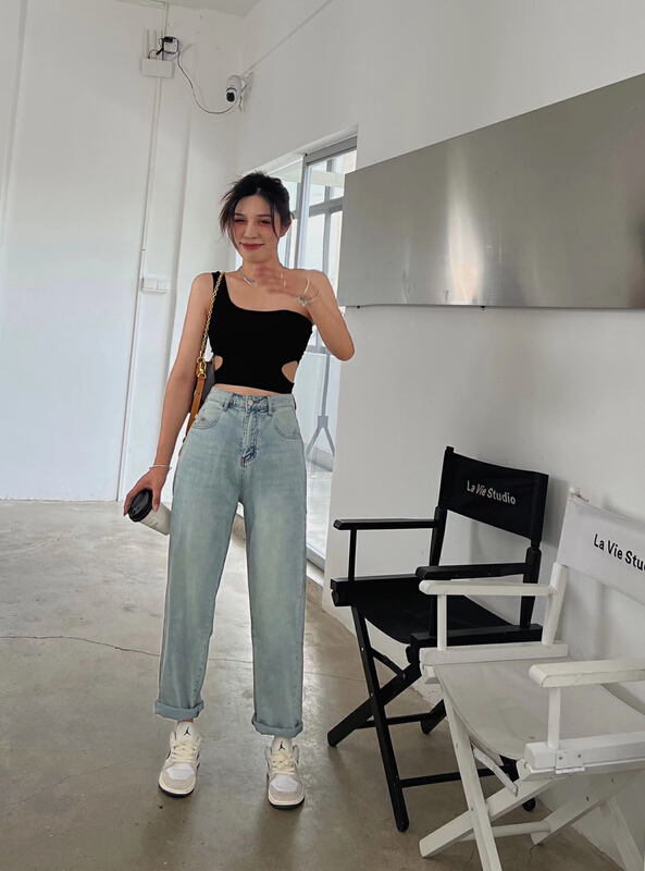 [hakie] thin casual retro boyfriend jeans 69527\ozq