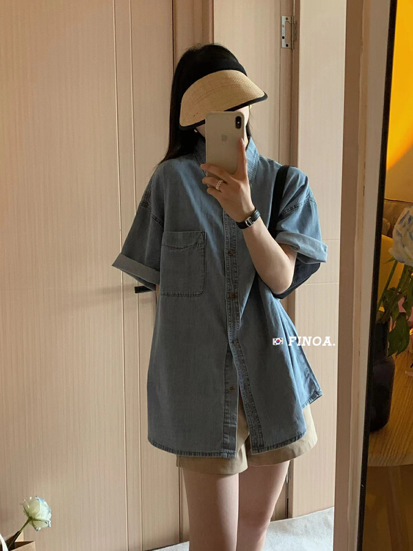 [finoa] casual washing denim skin fitting shirt (finoa) 10595\jhy