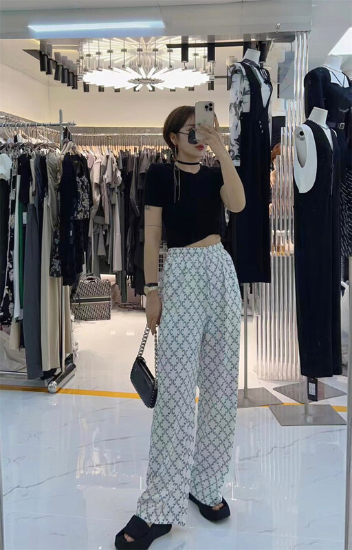[semi plain] allover printed wide leg casual pants q810\zjy