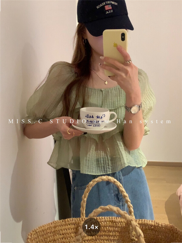 [miss.c studio] square neck bubble sleeve sweet shirt 6023\zxx