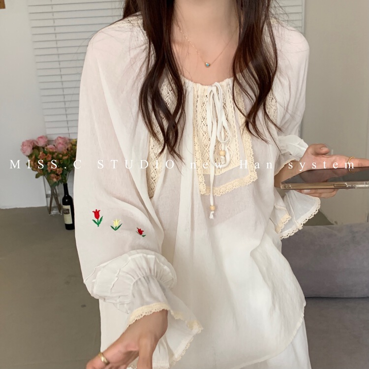 [miss.c studio] ladies' versatile fashion embroidered lace up sunscreen shirt 2293\zxx