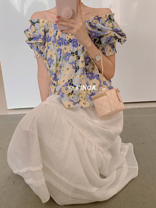 [finoa] Korean floral one line collar shirt y009\cls