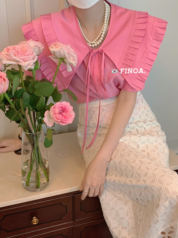 [finoa] fresh and simple large lapel solid shirt olive1111