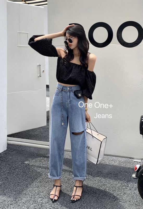 [one one home] Korean version of broken hole loose Harlan jeans 959\zxl