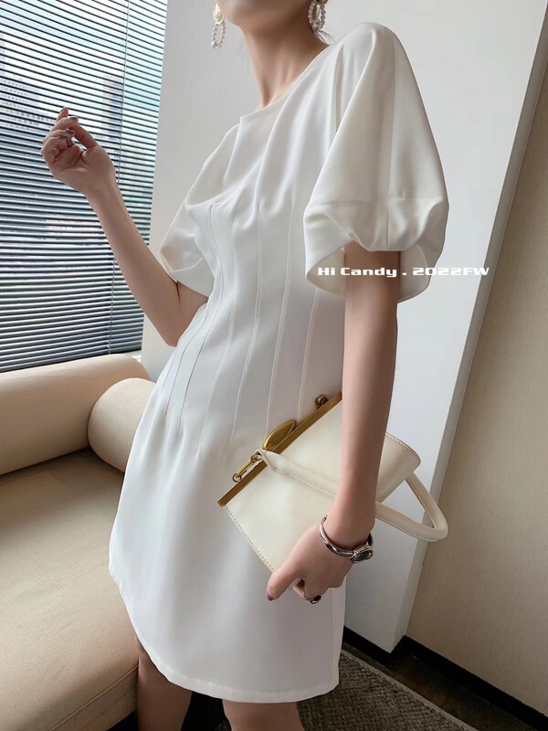 [qiangugu] round neck texture lady dress 205191\hyy