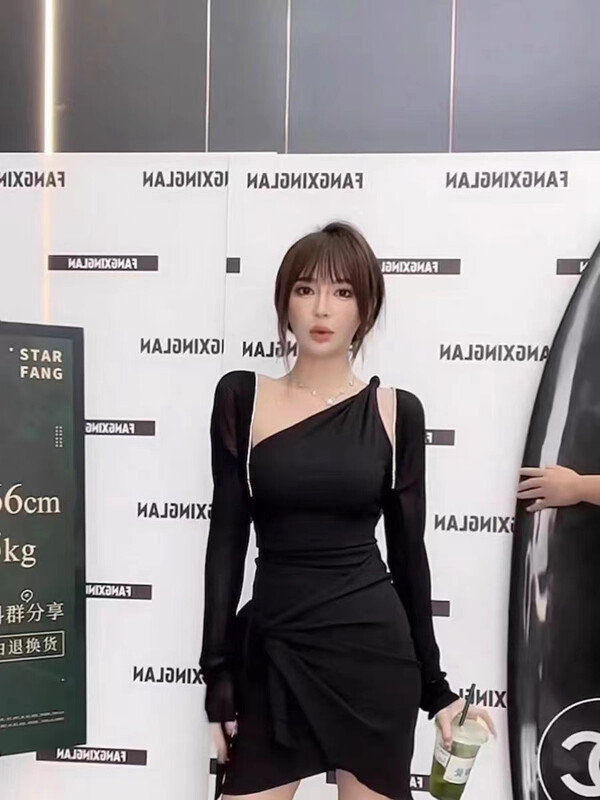 [semi vegetarian] online hot girl one shoulder design slim fitting vest dress z0115\zjy