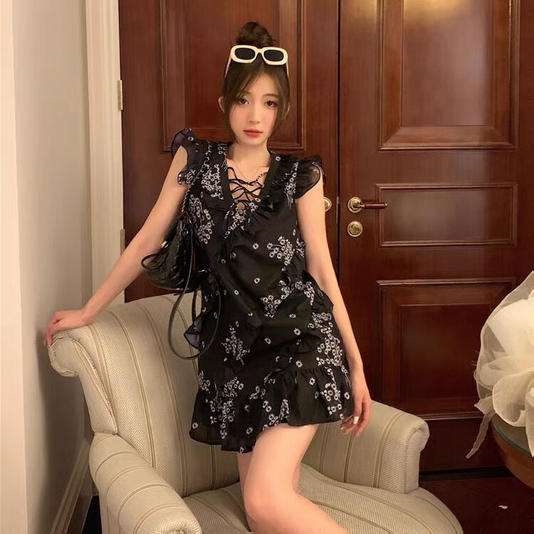 [NC edition/new color] Korean minority printed Ruffle Dress z2606 \zxx