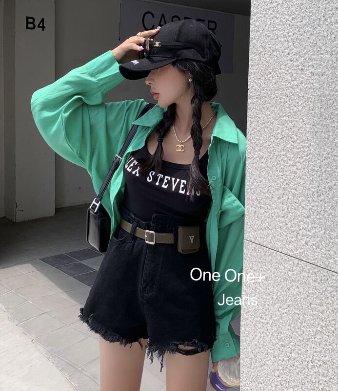 【ONE ONE家】簡約顯瘦百搭牛仔短褲(配腰帶)  938#  ZXL