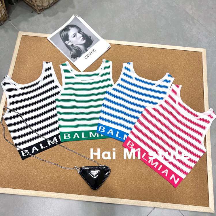 [Helmi] fashionable and versatile inside and outside knitted striped letter vest / sling 1956\wtt