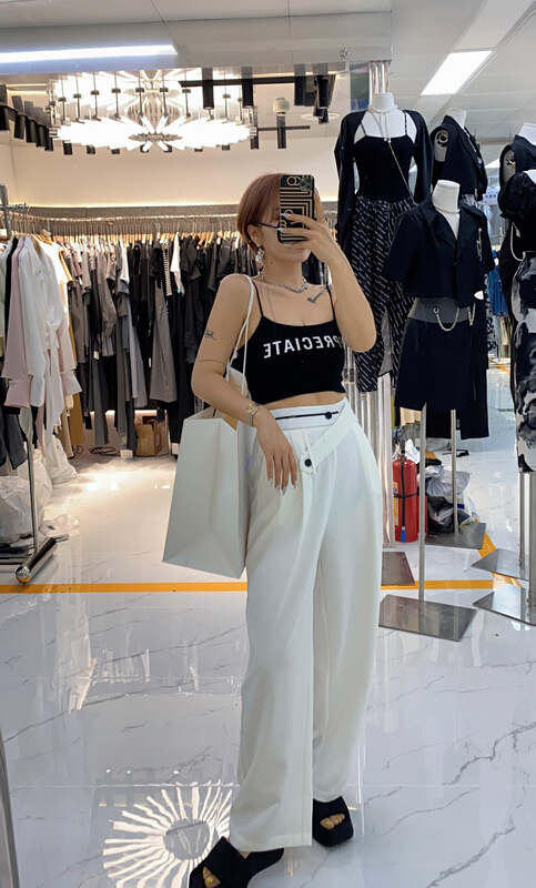 [semi plain] waist design high-level wide leg pants q802\zjy
