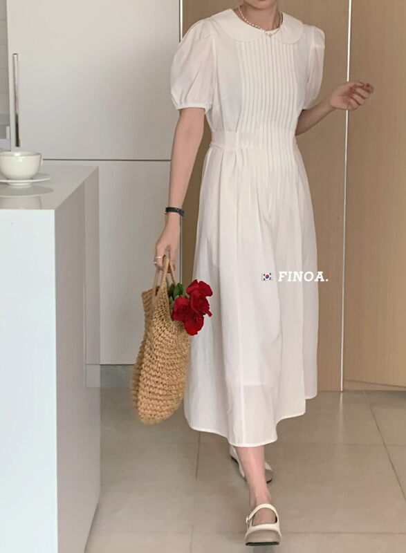[finoa] simple temperament pure color dress 10527\jhy