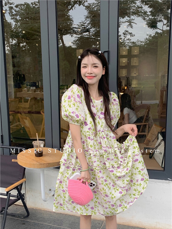 [miss.c studio] sweet aging style small floral Lantern Sleeve Dress ys1-2139\zxx