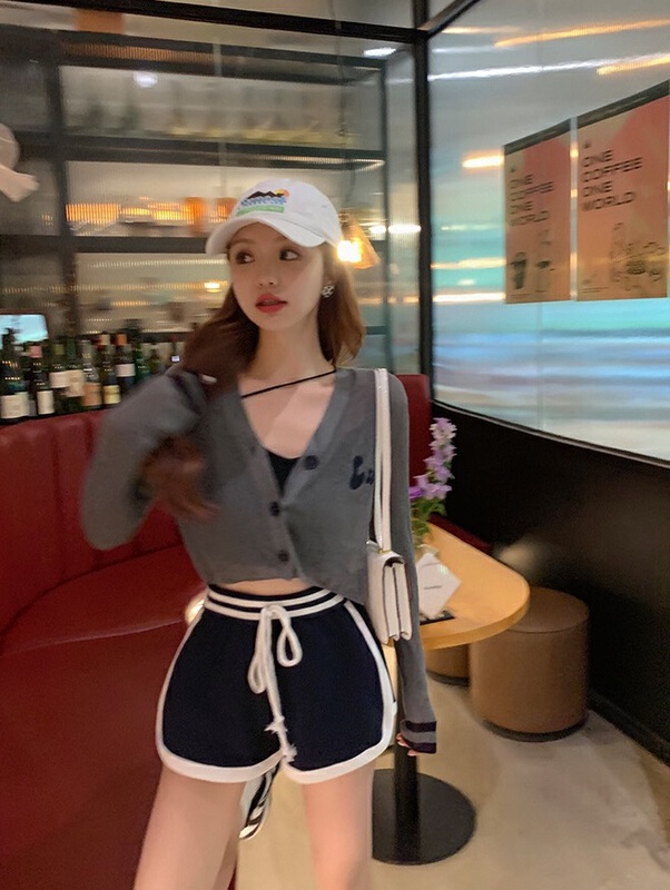 [colorfui] personalized color blocking elastic waist tie casual shorts 6538\jj