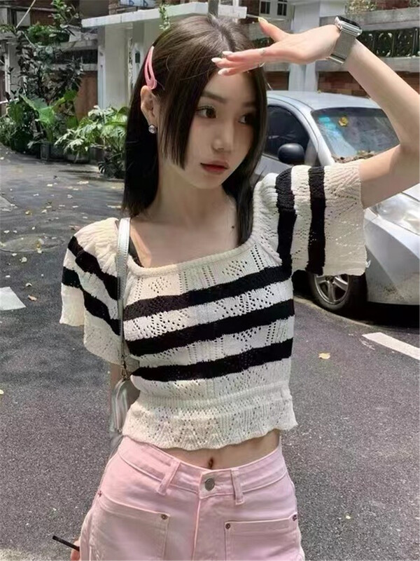 [a+] Fashion Square Neck striped shirt ys1-8899\ozq