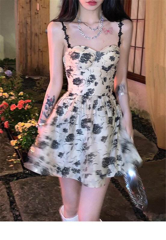 【NC EDITION/NEW COLO】Korean Gentle Style Sling Print Dress 9590# ZXX