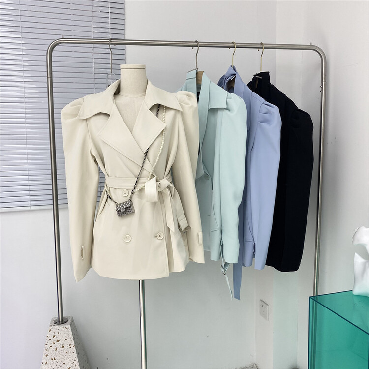 [semi plain] temperament bubble sleeve design double breasted suit (with belt) a810\zsy