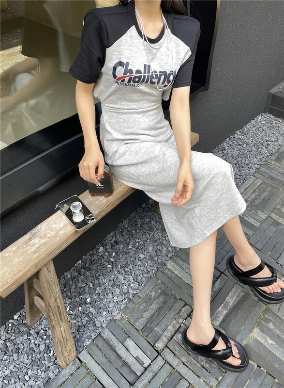 [miss sunflower] casual color blocking waist length dress 1022# ozq