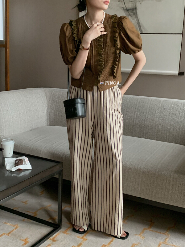 [finoa] casual simple contrast striped slacks 10613