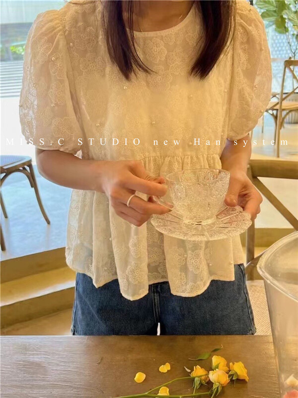 [miss.c studio] round neck baby jacquard blouse (only selling blouses) 9186\zxx