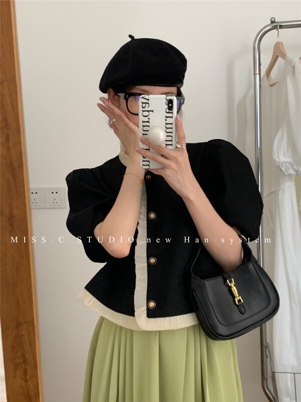 [miss.c studio] color blocked Versatile Single breasted shirt (excluding skirt) 7621\zxx