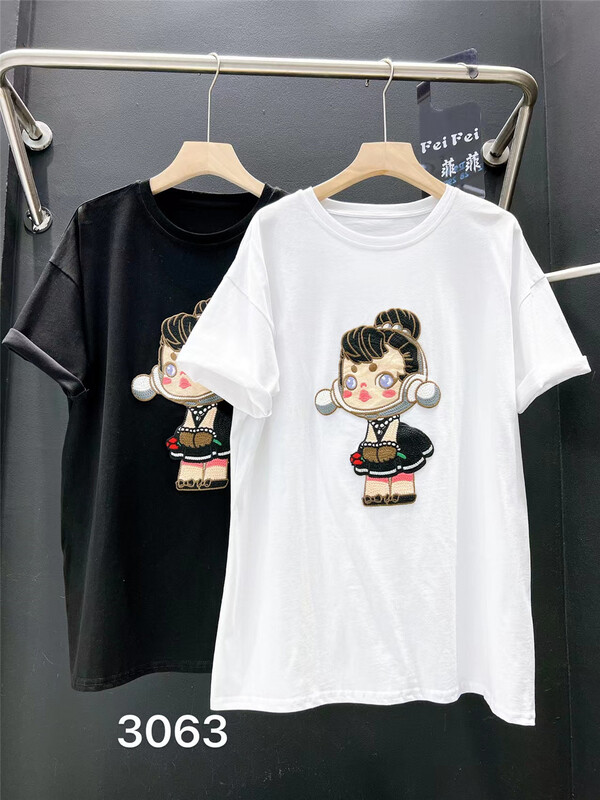 [Feifei] casual loose embroidered short sleeve T-shirt 3063\ozq
