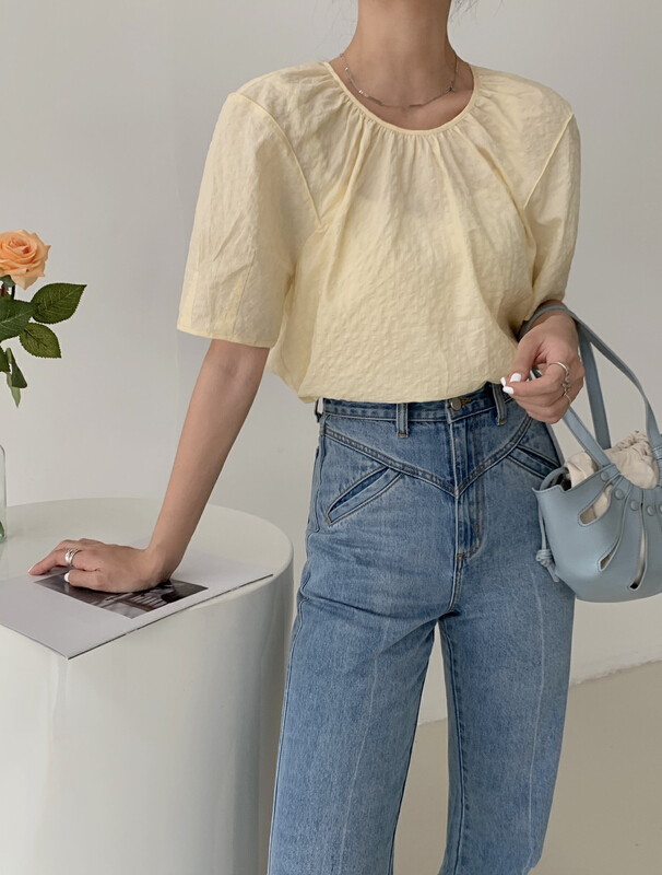 [context sense] bubble pleated short sleeve T-shirt tts759\csx