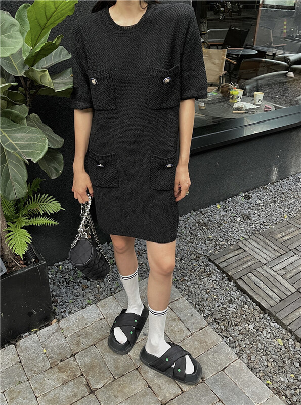 【MISS SUNFLOWER】通勤口袋直筒針織連衣裙  5586#  OZQ