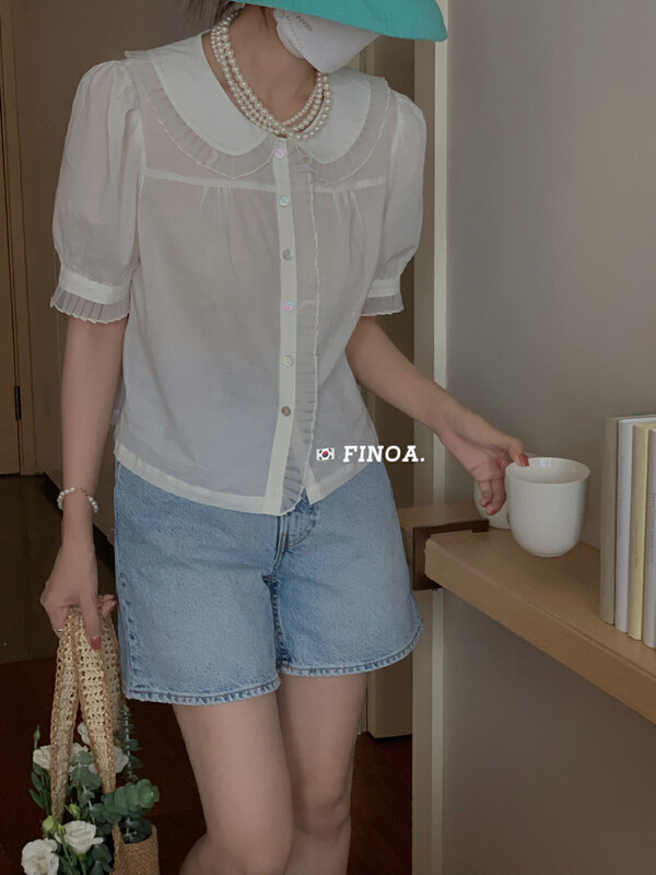 [finoa] Korean versatile casual Lapel lace shirt 10520