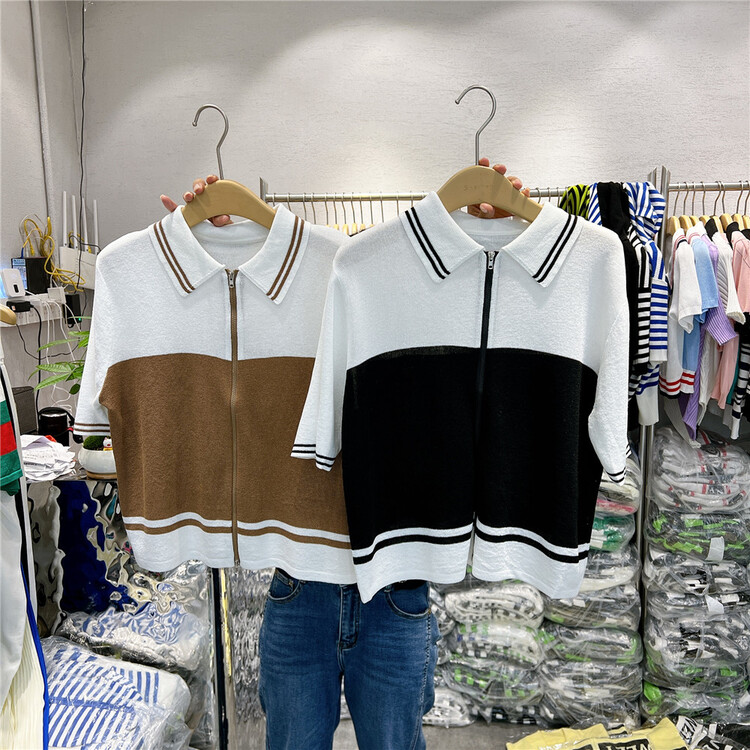 [s'seven] color blocked zip loose simple T-shirt 3040\xyj