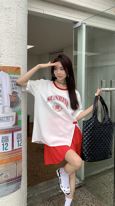 [our] casual letter printed split short sleeve T-shirt 11120\lsw