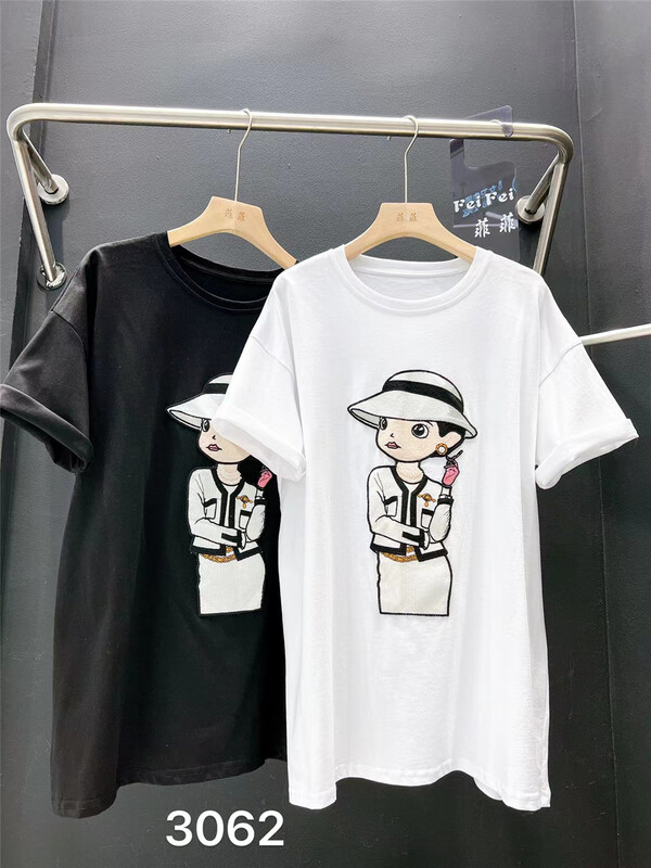 【Fifi】Loose all-match comfortable pattern short-sleeved T-shirt 3062# OZQ