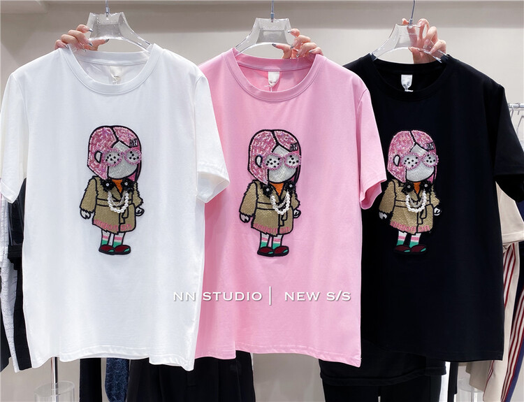 [NN] Korean round neck heavy craft short sleeve T-shirt ys1-8678\xyy