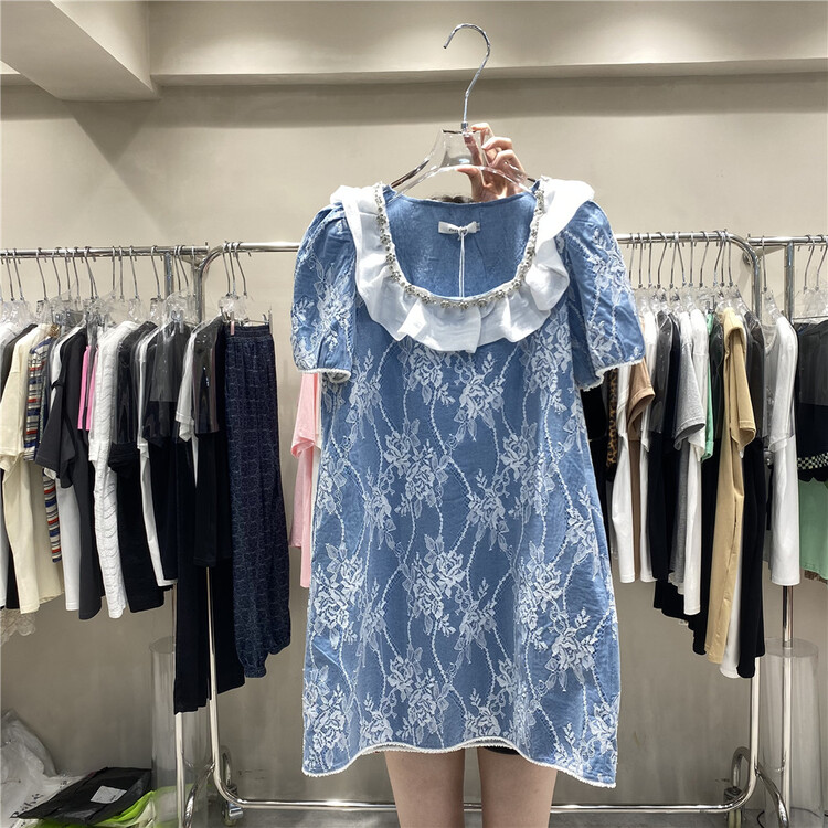 [NN] French square collar heavy industry lace patchwork dress 9720\xyy
