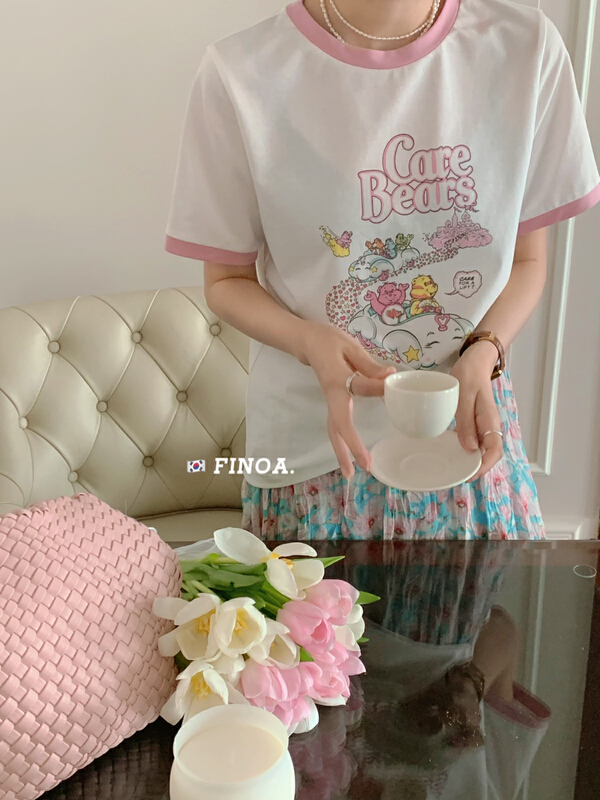 [finoa] Korean cartoon funny printed short sleeve T-shirt 10452\cls
