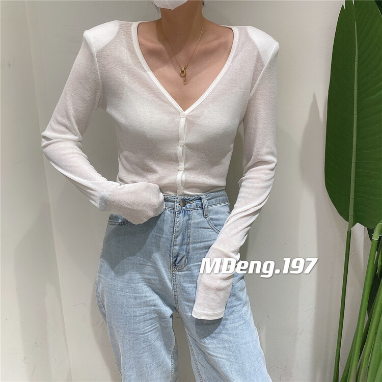 [modern 197] V-neck versatile fashion sunscreen shirt 9305\lsl