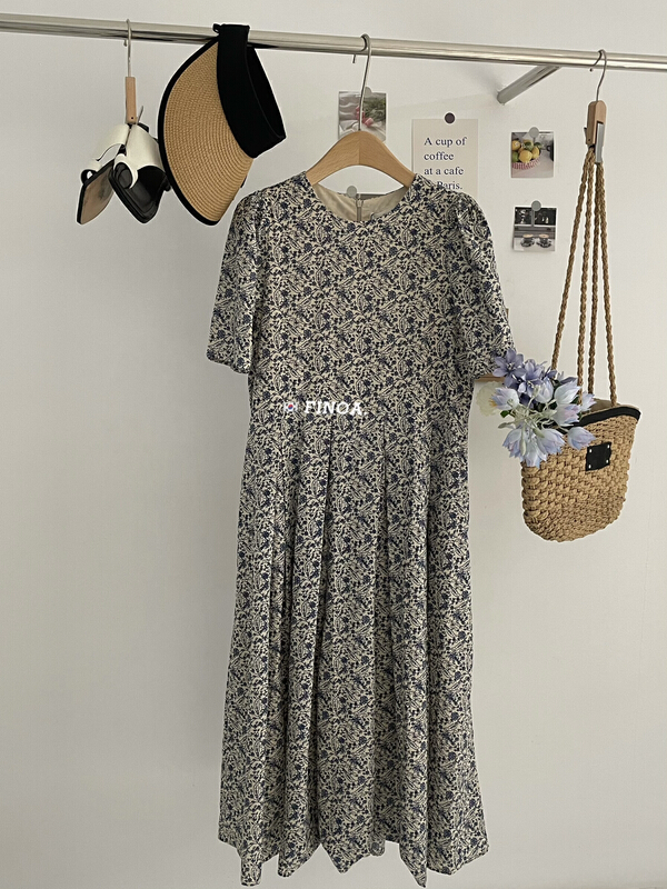 [finoa] elegant retro contrast print loose dress 10597