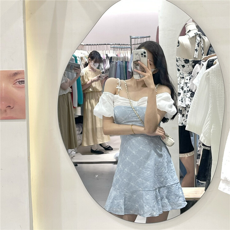 [NC edition/new color] Korean off shoulder suspender Jacquard Dress (with detachable chain) x9322\zxx