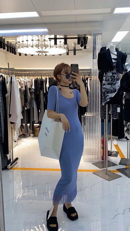[semi plain] square neck slim fitting woolen dress ys1-l036\zjy