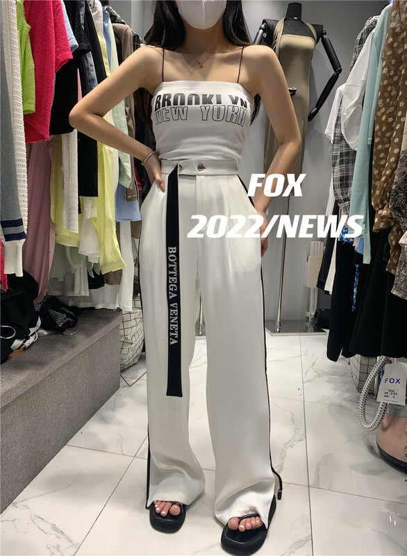 [fox] designed straight leg casual pants with split waist (with belt) 53120\t\