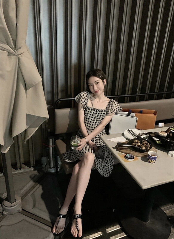 [NC edition/new color] Chiffon Plaid square neck dress z2599 \zxx