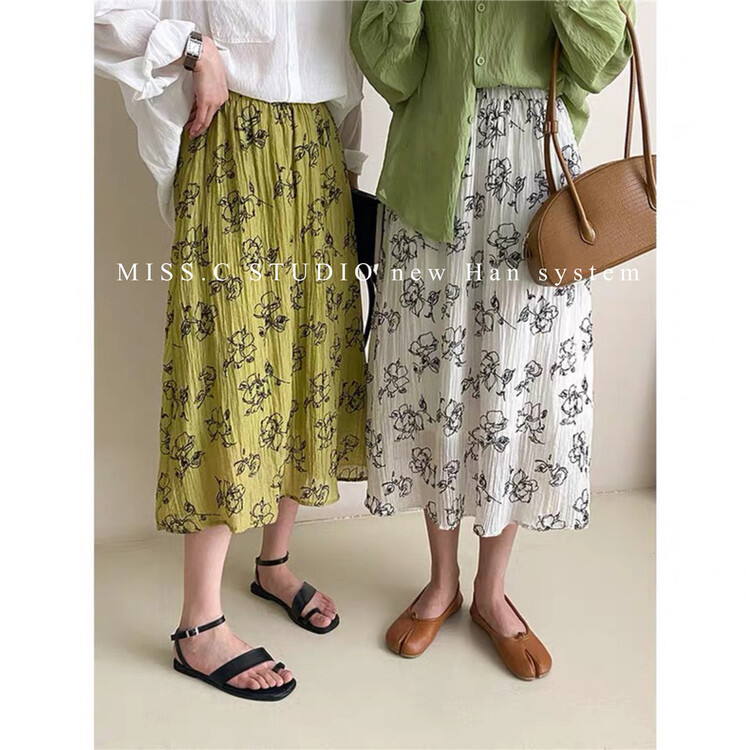 [miss.c studio] elastic waist versatile printed medium length skirt 1005\zxx