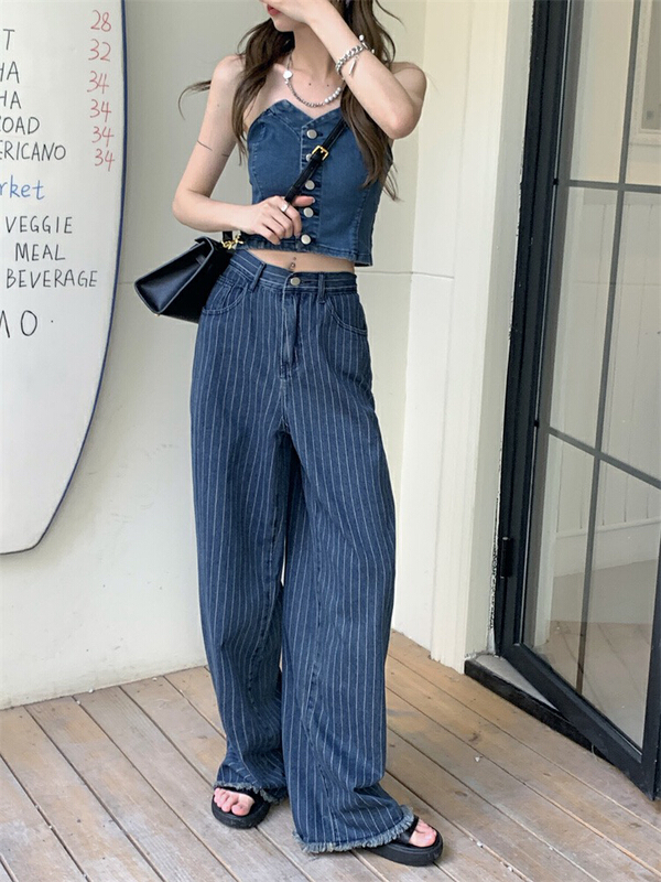[a+] simple stripe design jeans 8003-1\l