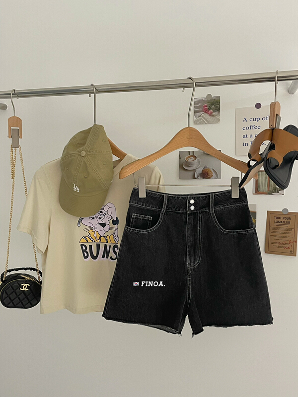 [finoa] Korean casual high waist denim shorts finoa10592