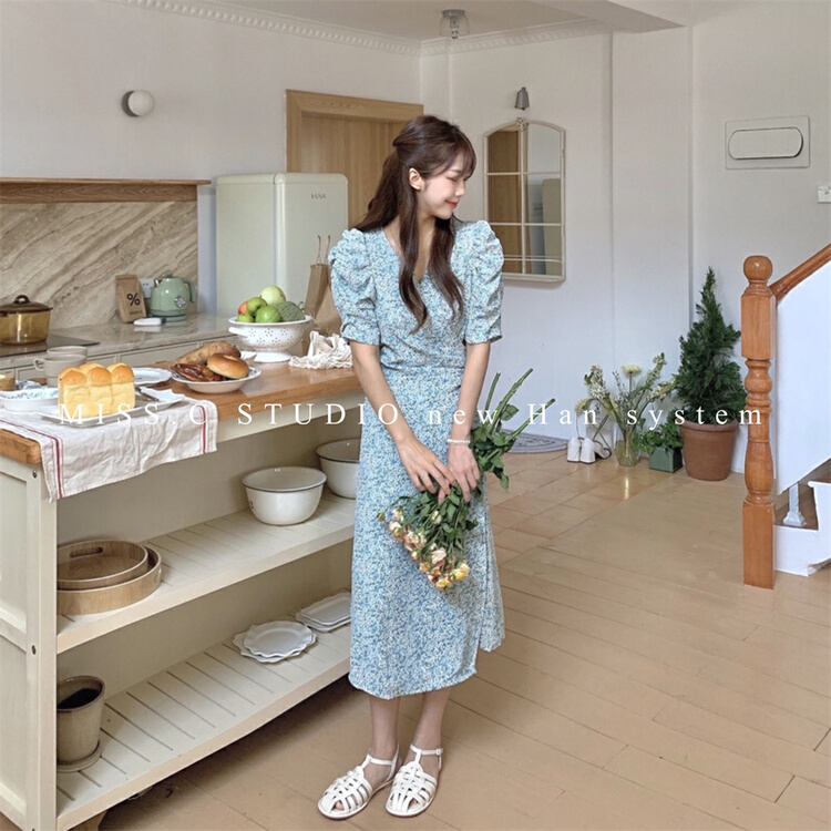 【MISS.C STUDIO】燈籠袖碎花系帶收腰連衣裙  1228#  ZXX